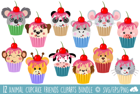 Download Animal Cupcake Friends Vector Bundle - Vector bundle Collection