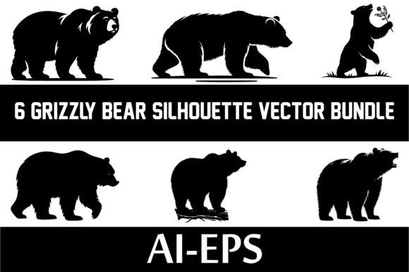 Download 6 GRIZZLY BEAR SILHOUETTE VECTOR BUNDLE - Vector bundle Collection